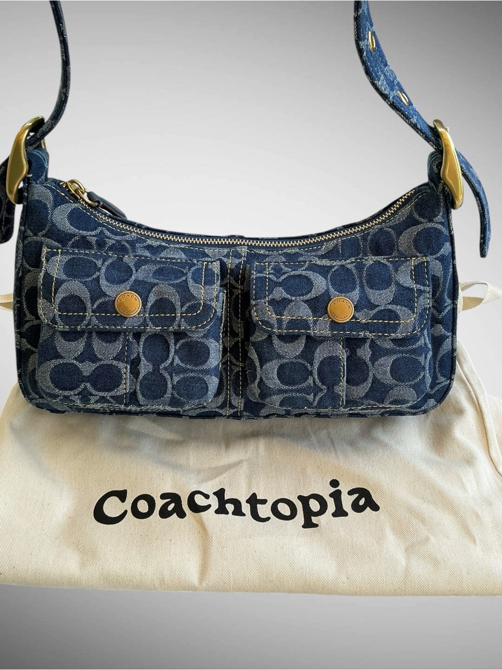 Coachtopia Coach Signature tDenim Shoulder Bag Blue CCX90 NWT